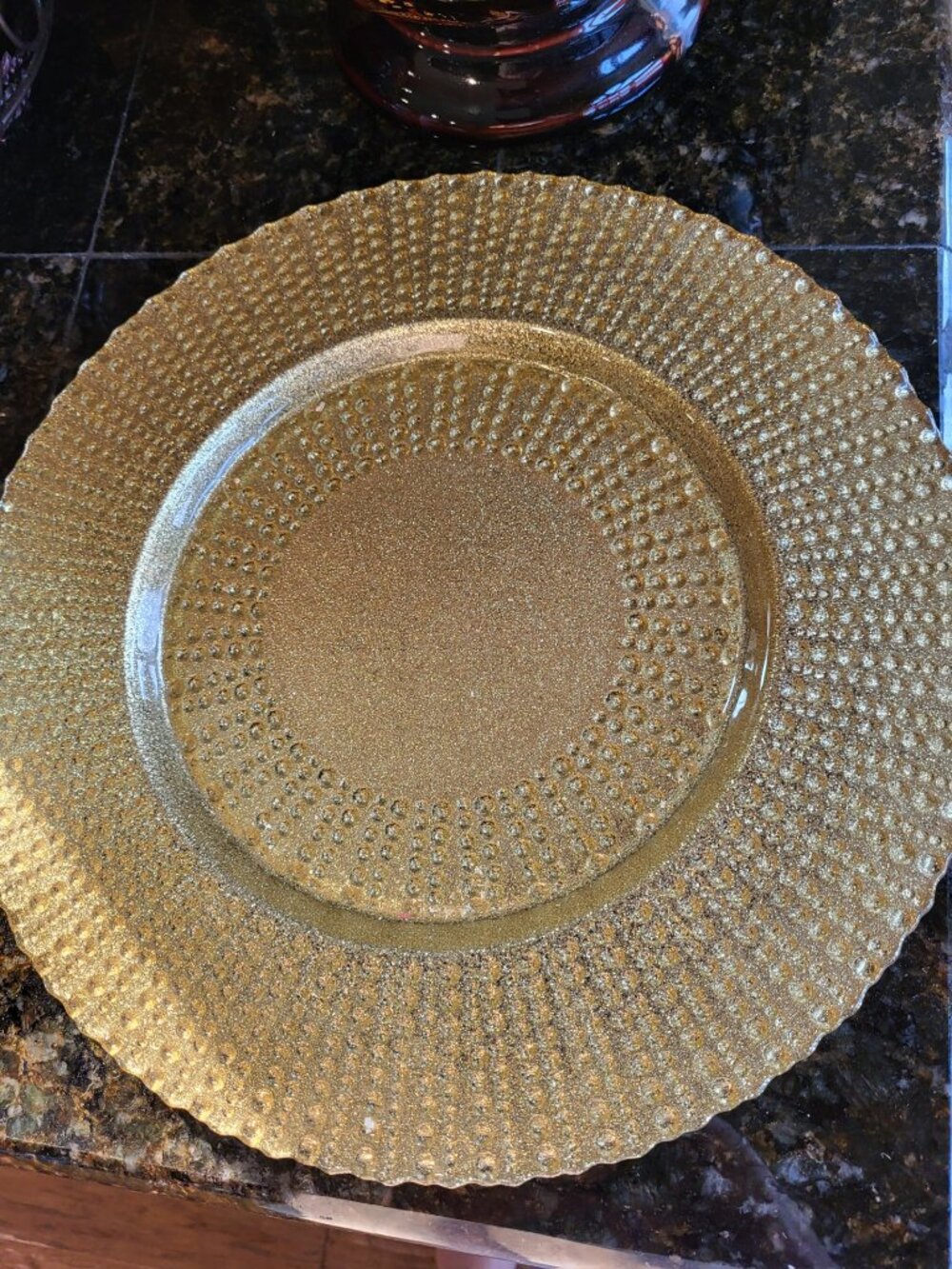 Heavy and Stunning DEEP Gold Glass Charger Plates - 5 in set- 13 inch round
